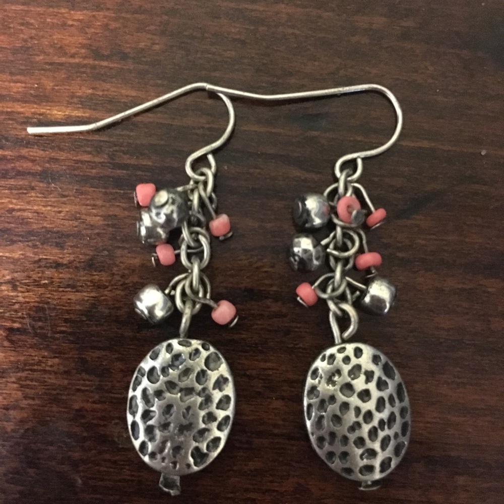 Bass Dangly Silver Earrings with a Hint of Pink